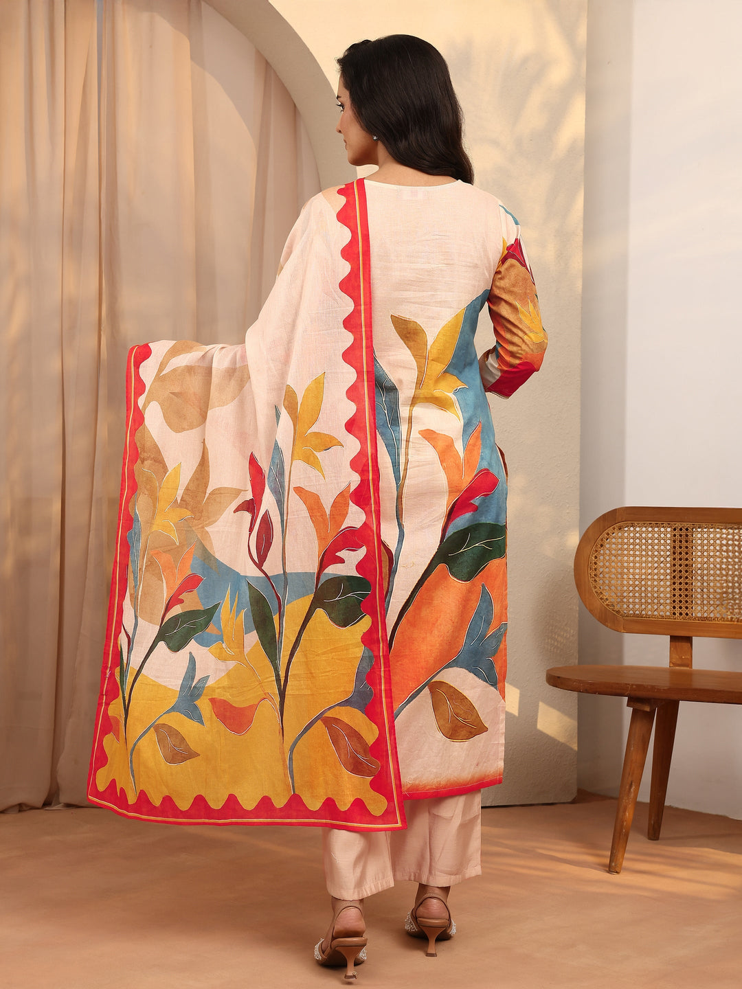 Multi Printed Cotton Straight Suit Set With Dupatta