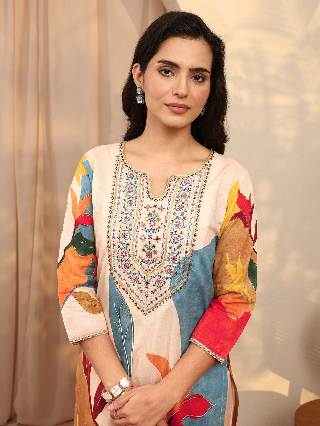 Multi Printed Cotton Straight Suit Set With Dupatta