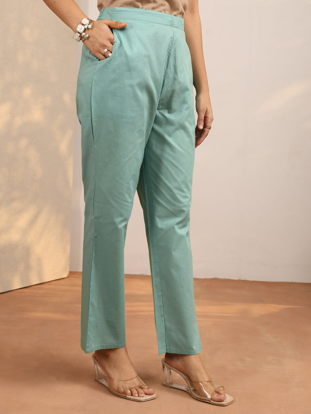 Blue Printed Cotton Straight Suit Set With Dupatta