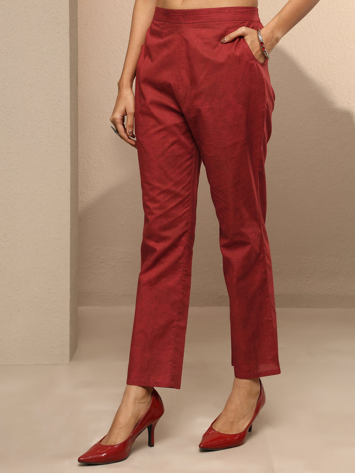 Maroon Printed Cotton Straight Suit Set With Dupatta