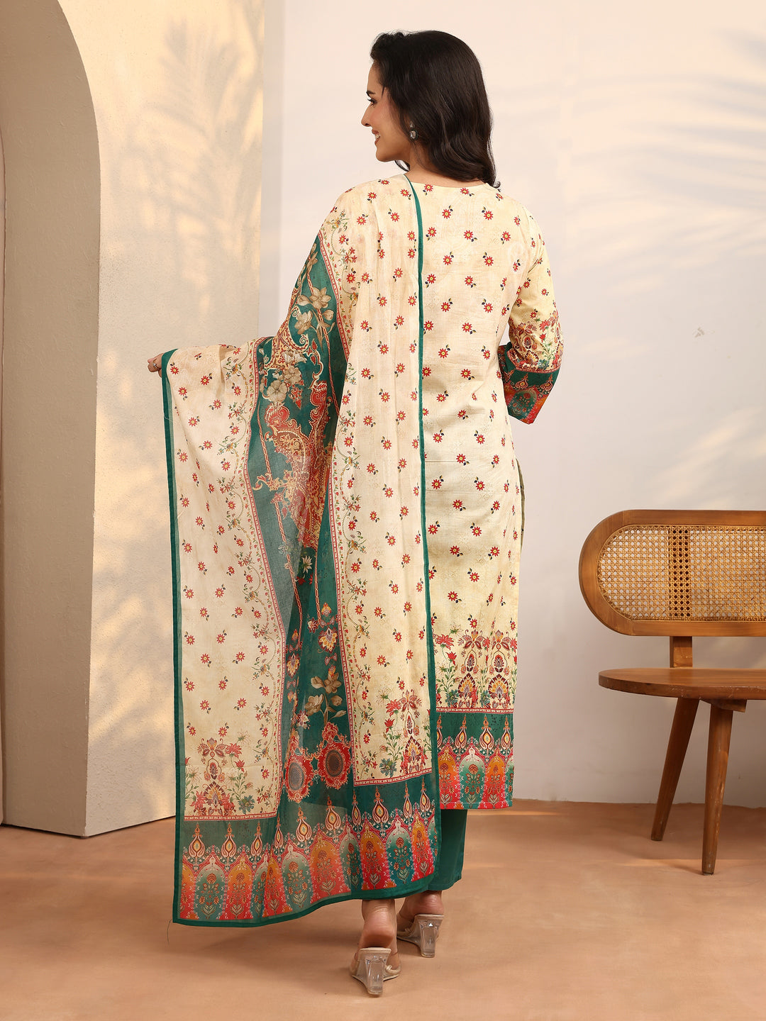 Multi Printed Cotton Straight Suit Set With Dupatta