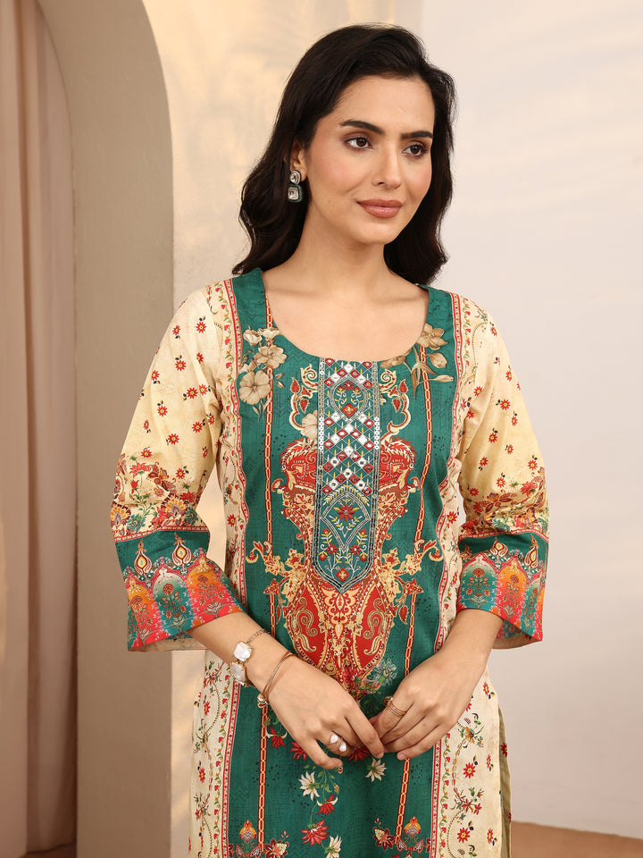 Multi Printed Cotton Straight Suit Set With Dupatta