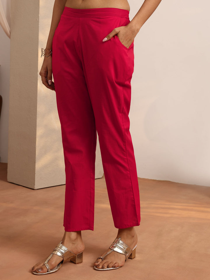 Red Printed Cotton Straight Suit Set With Dupatta