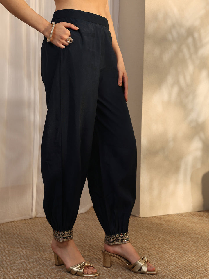 Blue Yoke Design Silk Blend Straight Suit Set With Dupatta