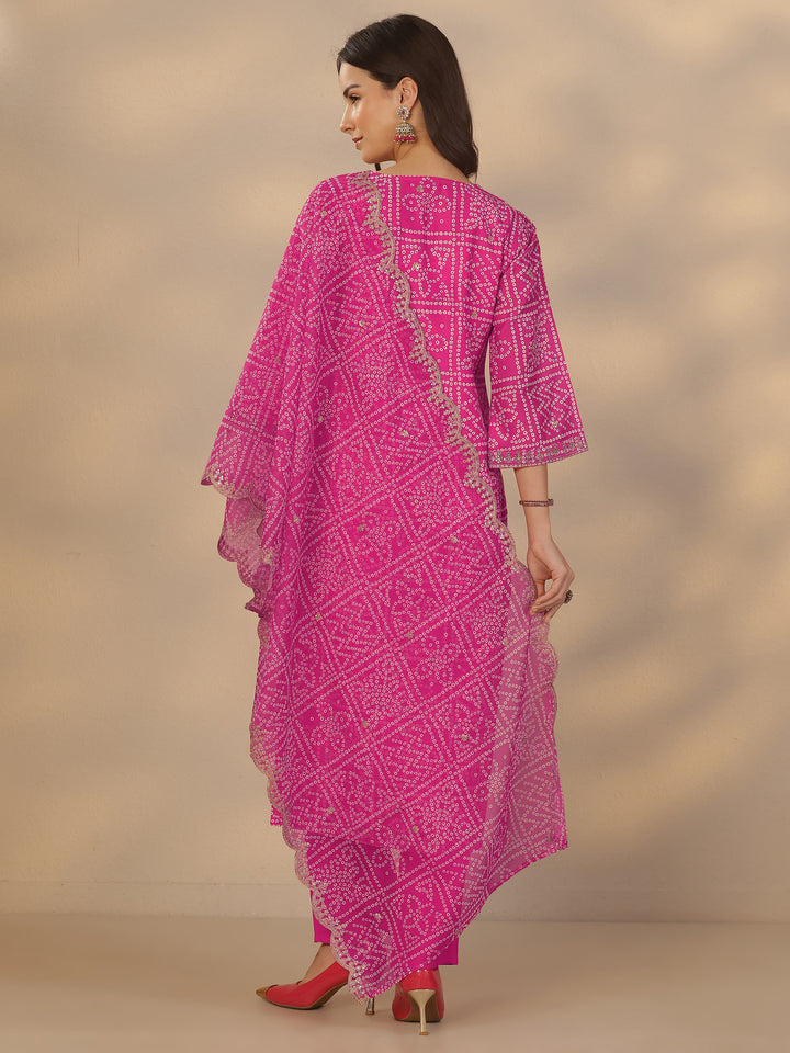 Pink Printed Silk Blend Straight Suit Set With Dupatta