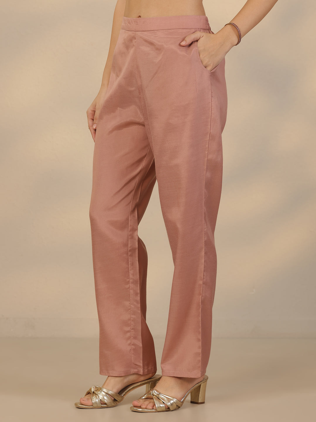 Mauve Embroidered Silk Blend Straight Suit Set With Dupatta