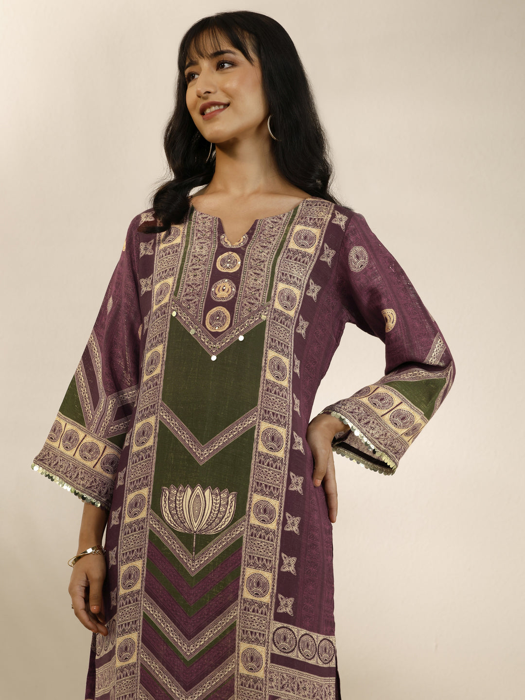 Burgundy Printed Silk Blend Straight Suit Set With Dupatta