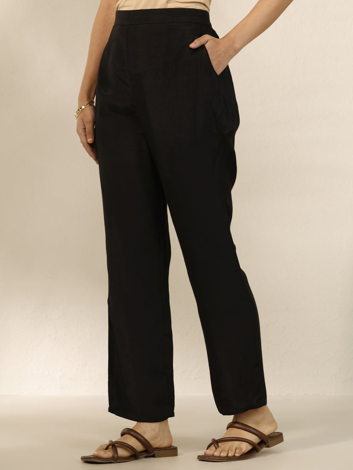 Black Printed Silk Blend Straight Suit Set With Dupatta