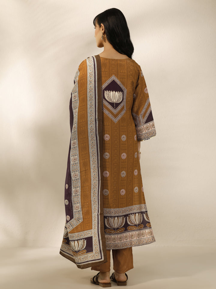 Mustard Printed Silk blend Straight Suit Set With Dupatta