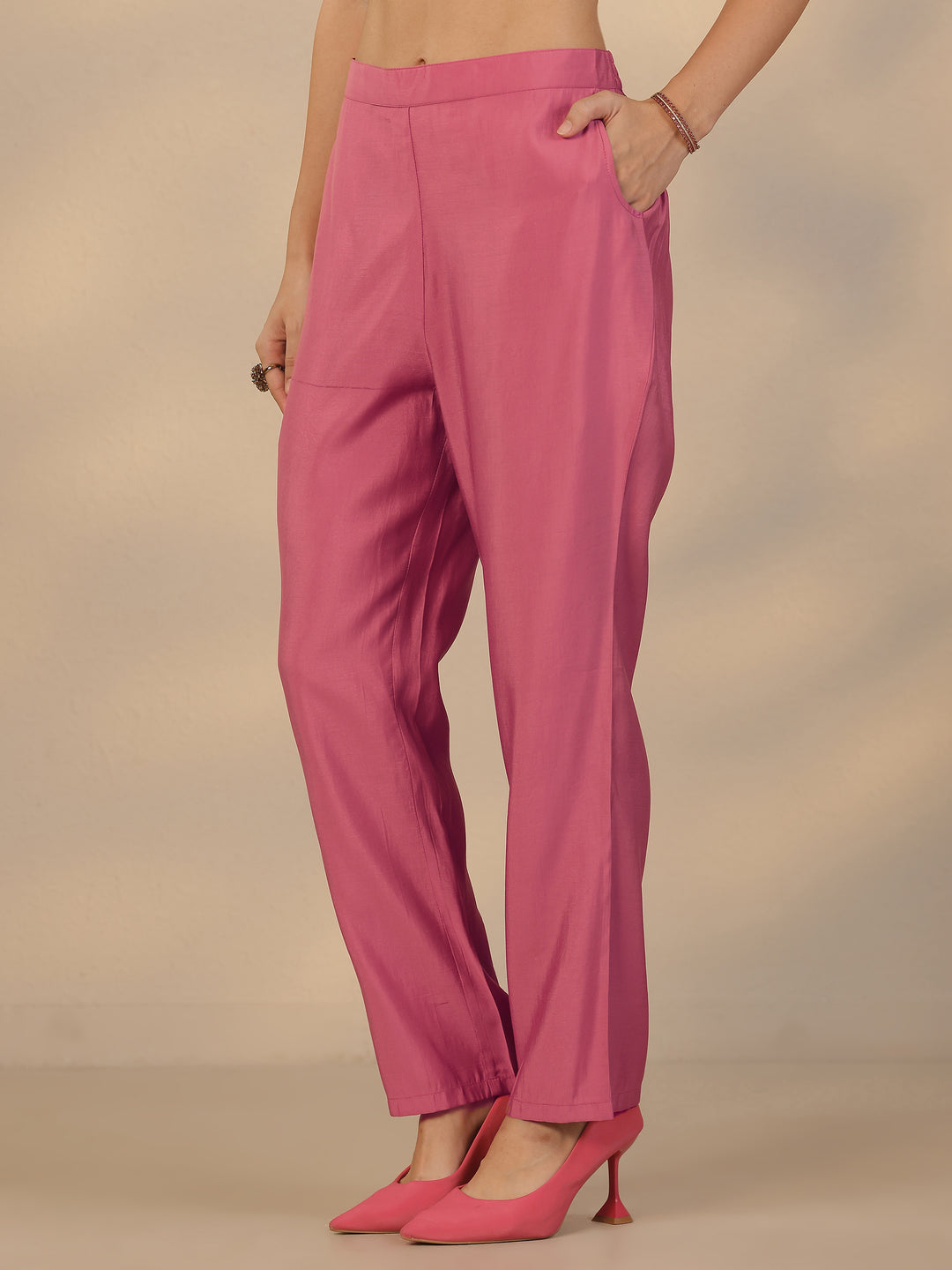 Mauve Printed Silk Blend Straight Suit Set With Dupatta