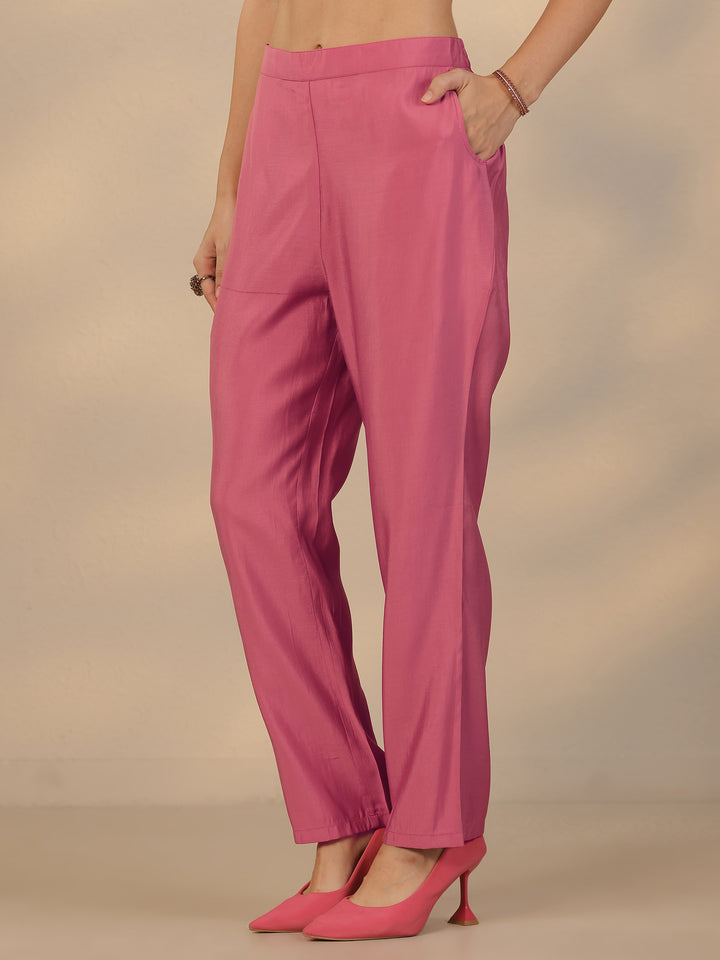 Mauve Printed Silk Blend Straight Suit Set With Dupatta