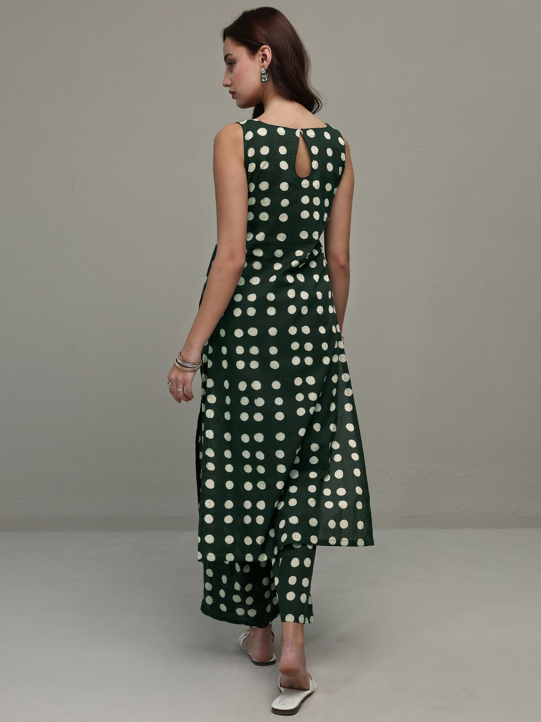Green Polka Dot Printed Cotton Co-Ord Set