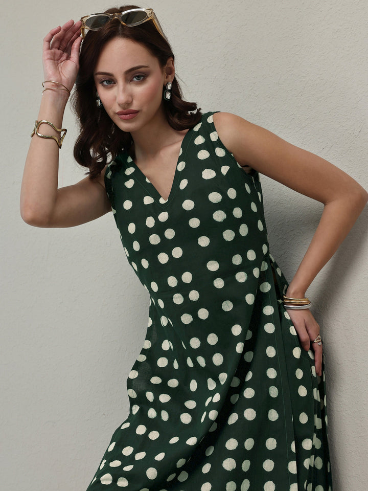 Green Polka Dot Printed Cotton Co-Ord Set