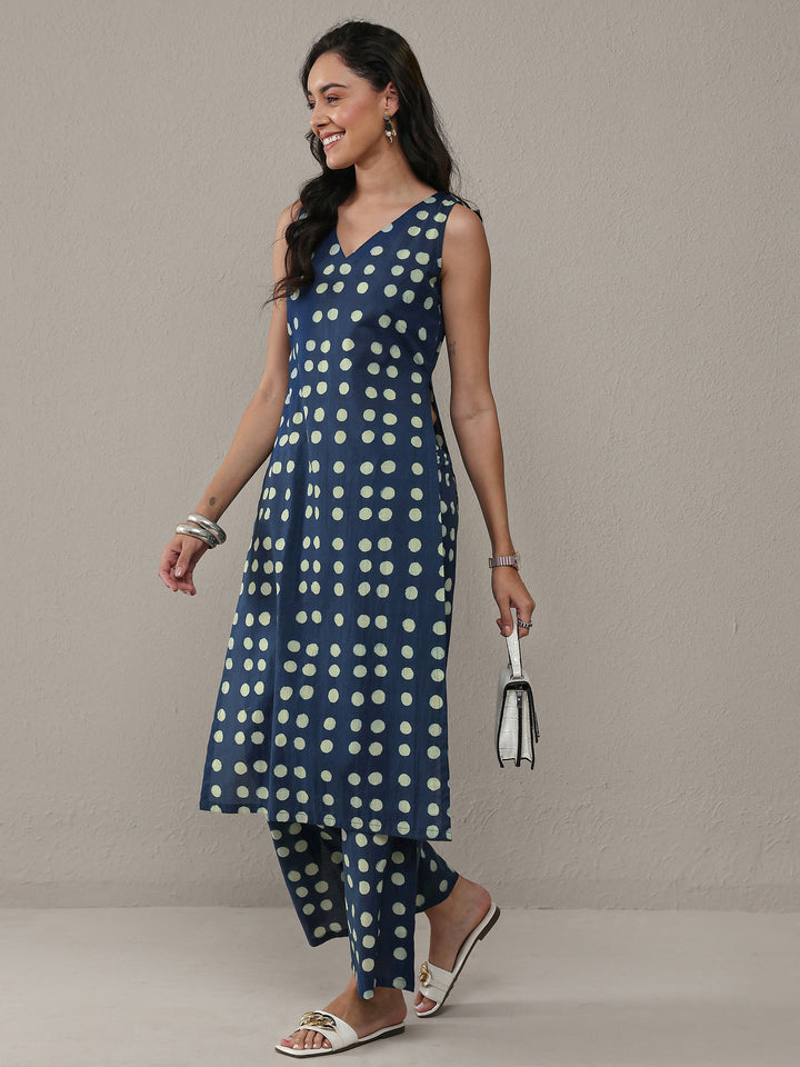 Blue Polka Dot Printed Cotton Co-Ord Set