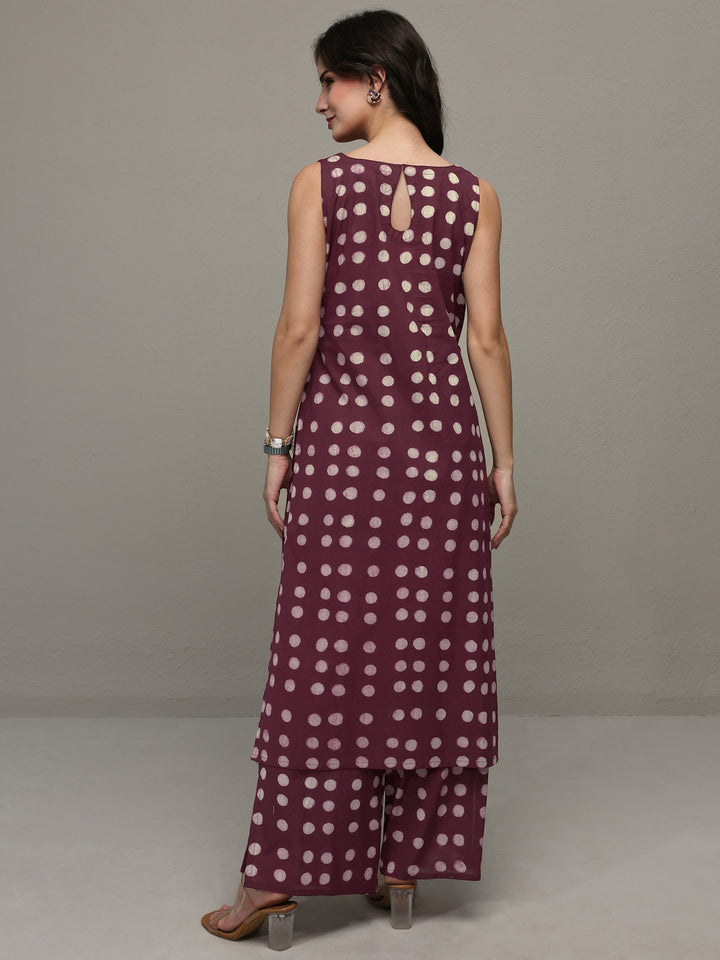 Burgundy Polka Dot Printed Cotton Co-Ord Set