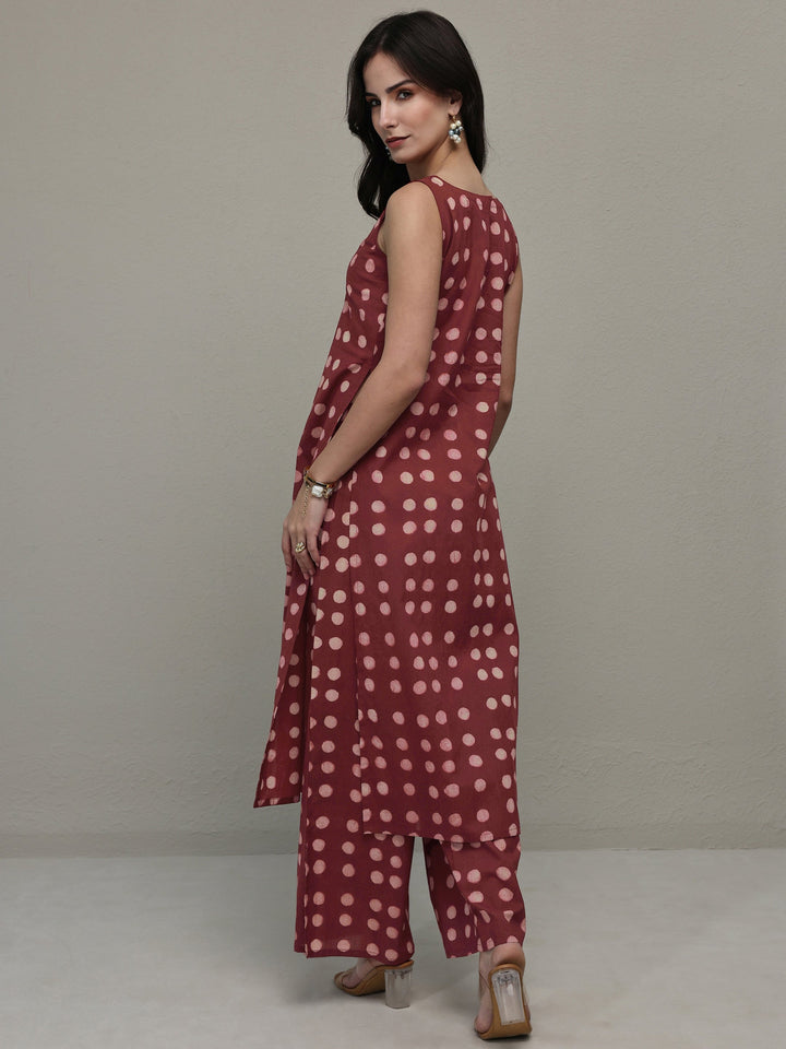 Maroon Polka Dot Printed Cotton Co-Ord Set
