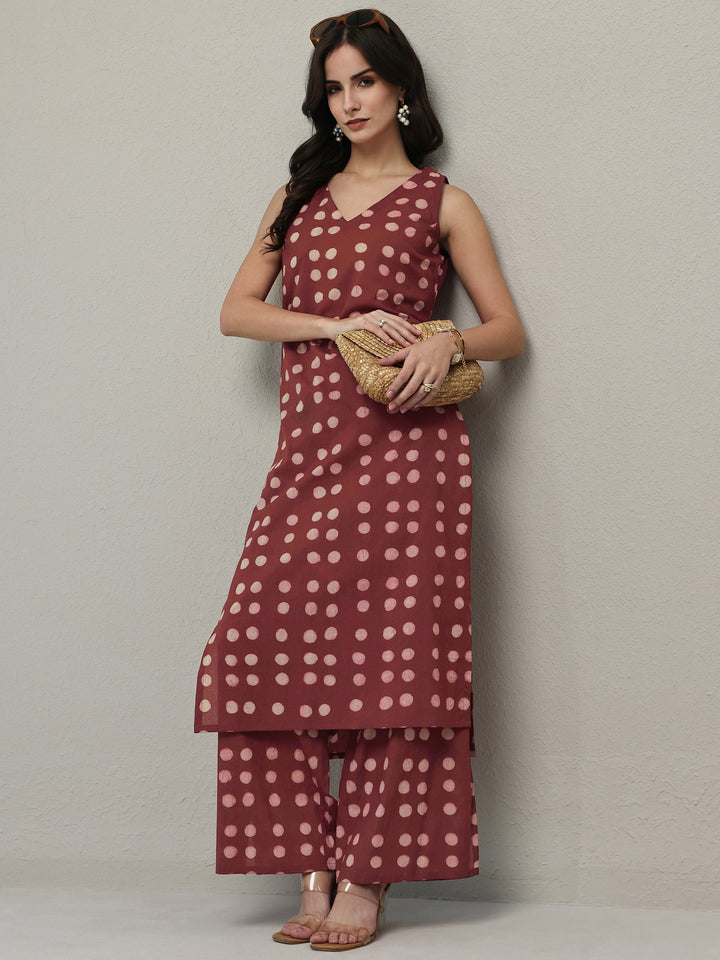 Maroon Polka Dot Printed Cotton Co-Ord Set