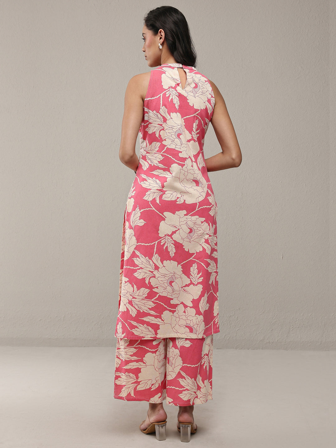 Pink Floral Printed Cotton Straight Kurta Set