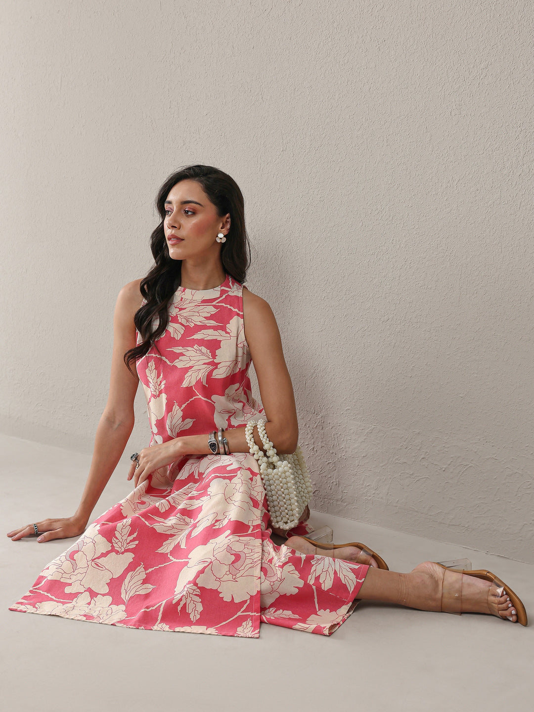 Pink Floral Printed Cotton Straight Kurta Set