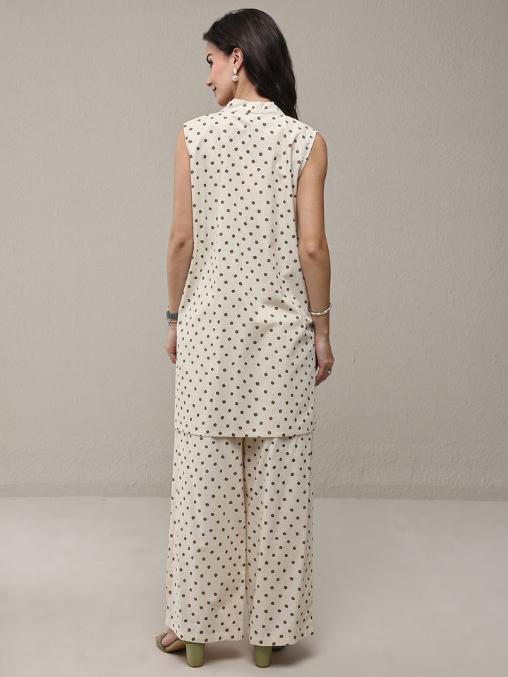 Off White Polka Dot Printed Cotton Co-Ord Set