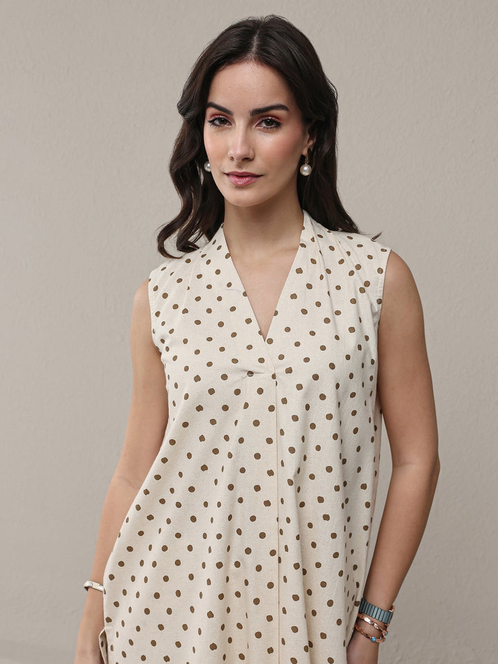 Off White Polka Dot Printed Cotton Co-Ord Set