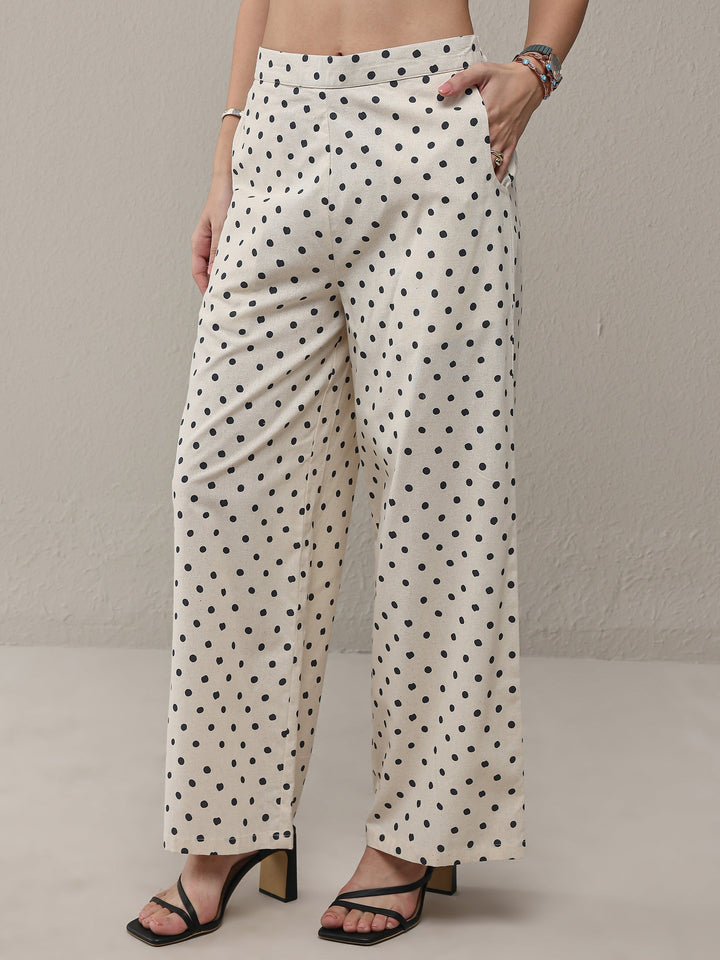 Off White Polka Dot Printed Cotton Co-Ord Set