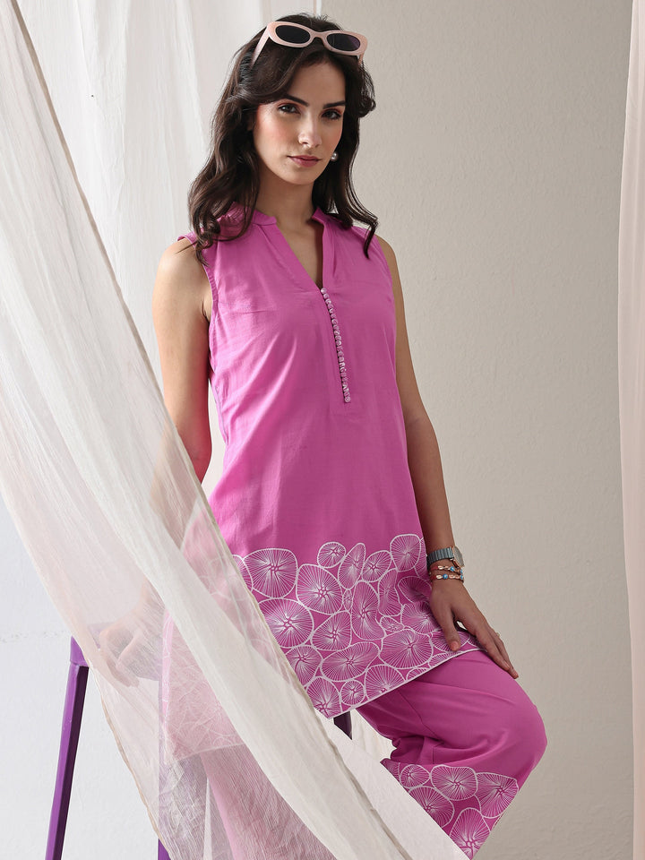 Pink Floral Printed Cotton Co-Ord Set