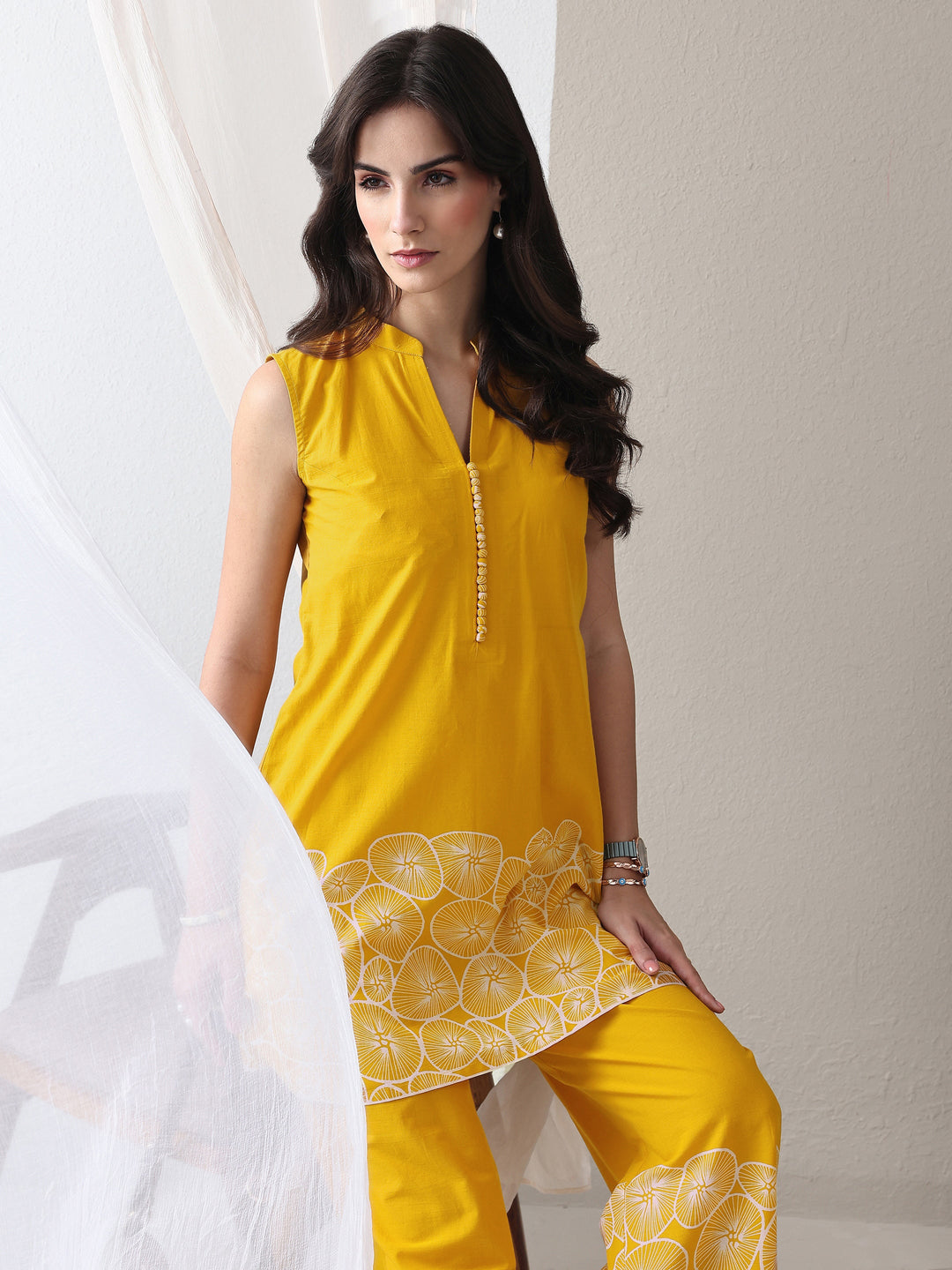 Mustard Floral Printed Cotton Co-Ord Set