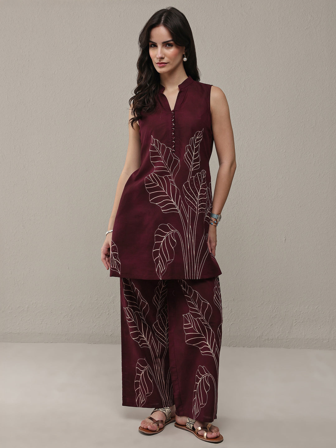 Brown Floral Printed Cotton Co-Ord Set