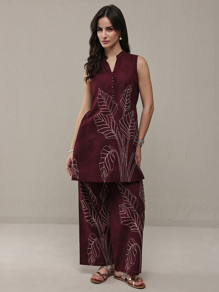 Brown Floral Printed Cotton Co-Ord Set