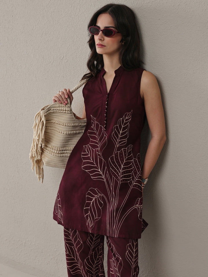 Brown Floral Printed Cotton Co-Ord Set