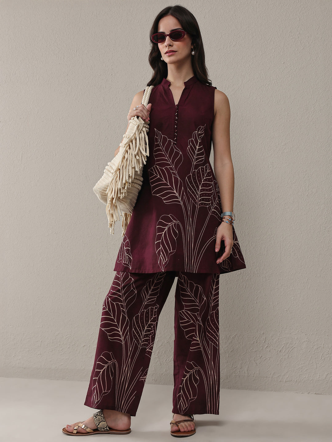 Brown Floral Printed Cotton Co-Ord Set