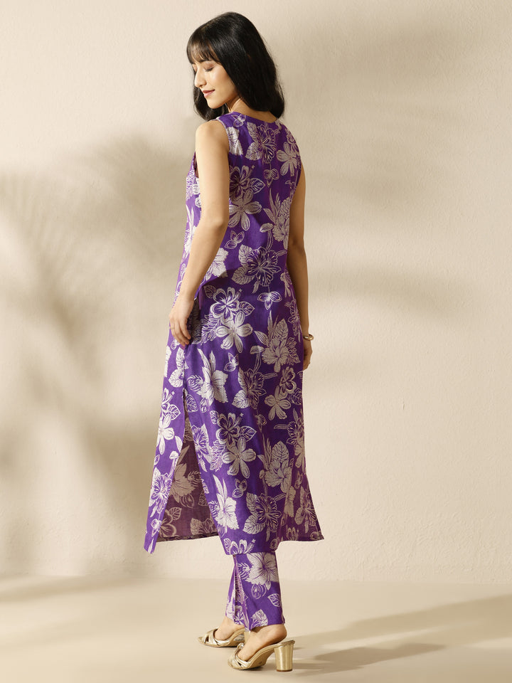 Purple Printed Silk Blend Co-Ord Set