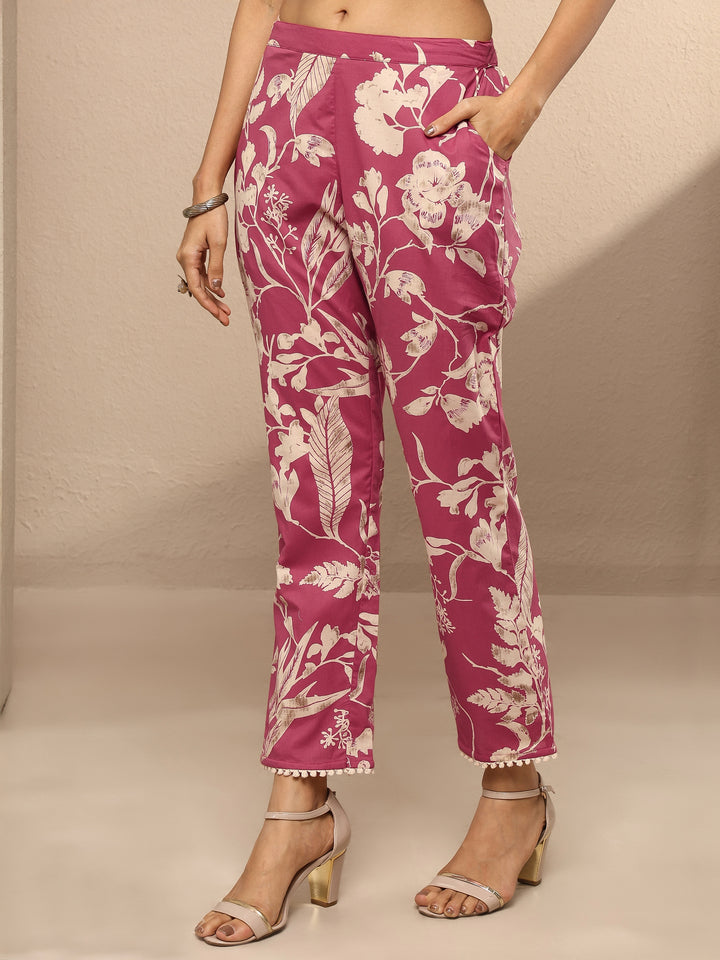 Pink Printed Cotton Straight Kurta Set