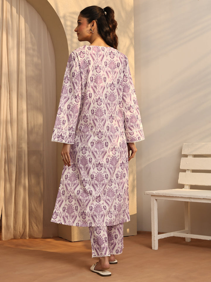 Purple Printed Cotton A-Line Kurta Set