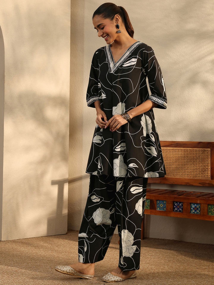 Maria Black Printed Cotton Blend Co-Ord Set