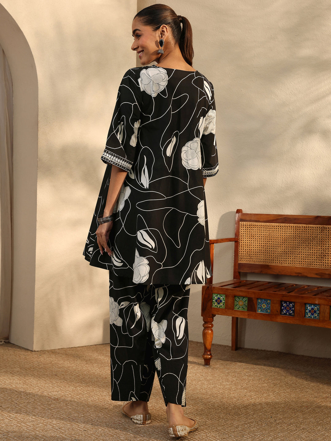 Maria Black Printed Cotton Blend Co-Ord Set