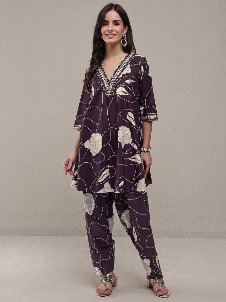Burgundy Floral Printed Cotton Co-Ord Set
