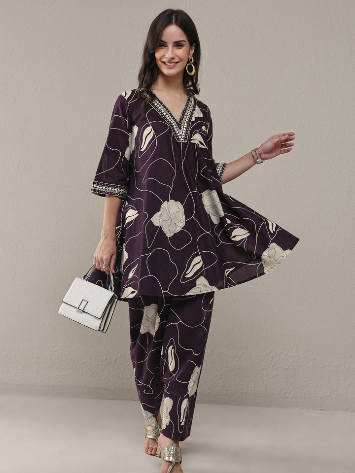 Burgundy Floral Printed Cotton Co-Ord Set