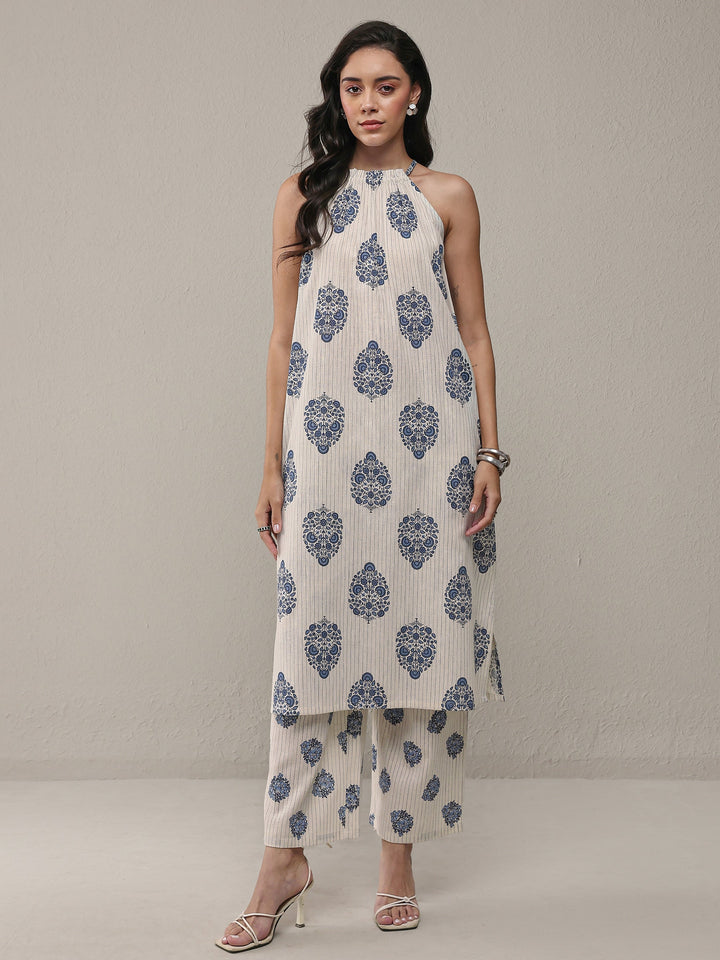 Off White Floral Printed Cotton Co-Ord Set