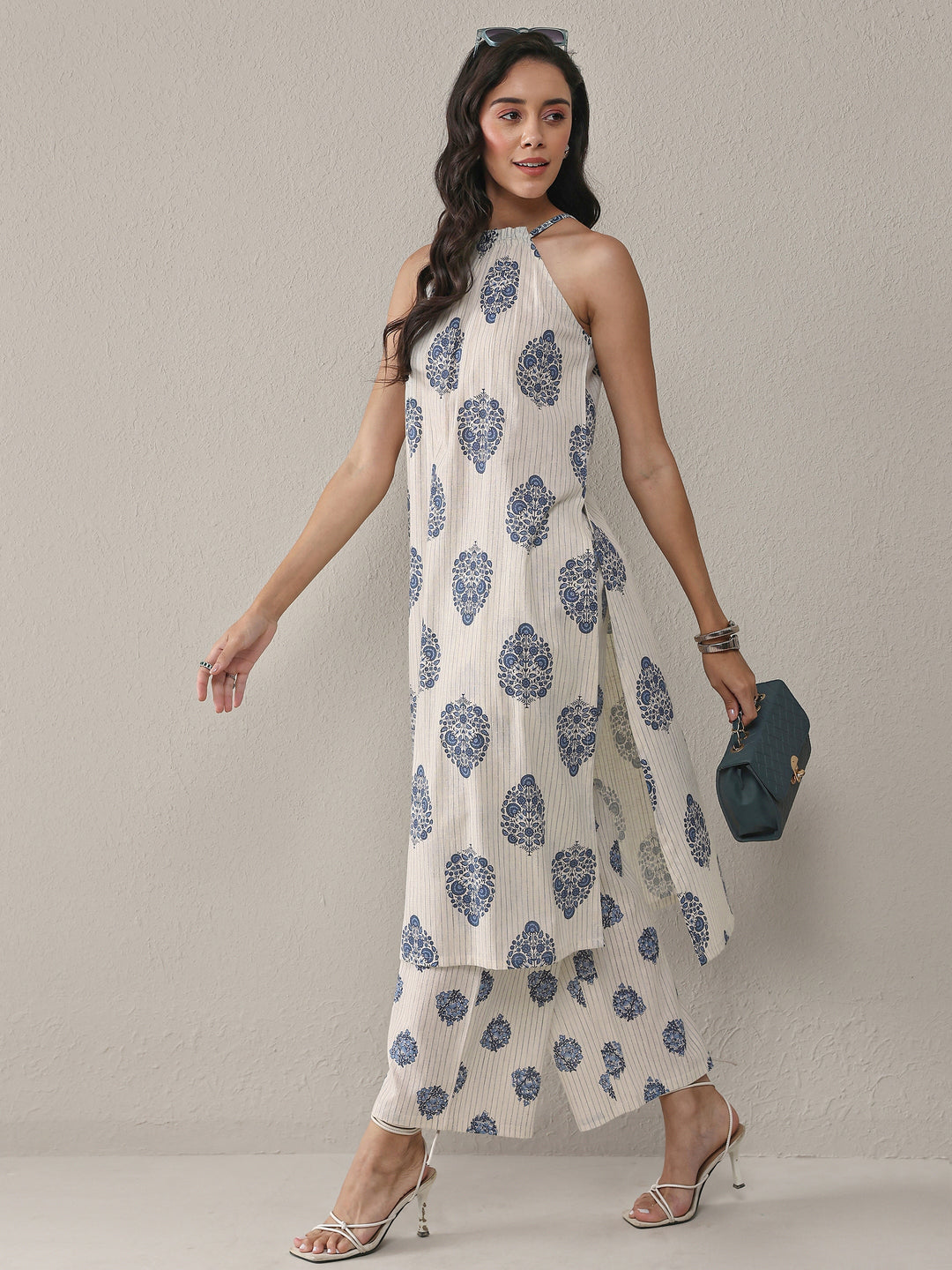 Off White Floral Printed Cotton Co-Ord Set