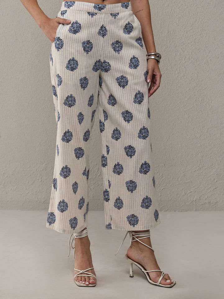 Off White Floral Printed Cotton Co-Ord Set