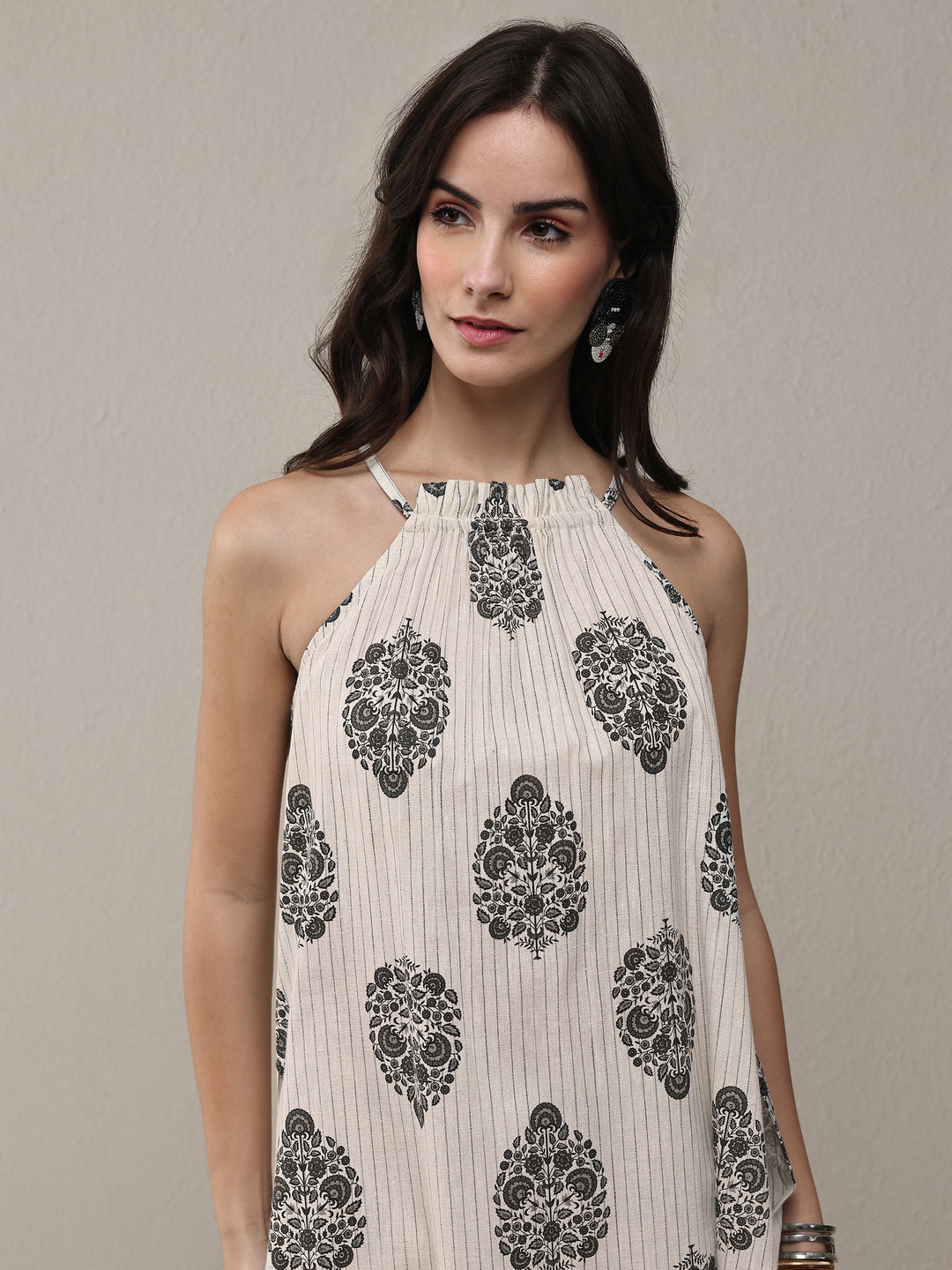 Off White Floral Printed Cotton Co-Ord Set