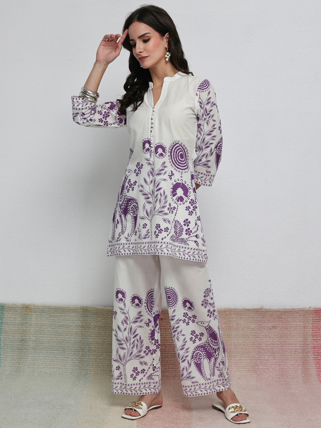 White Floral Printed Cotton Co-Ord Set