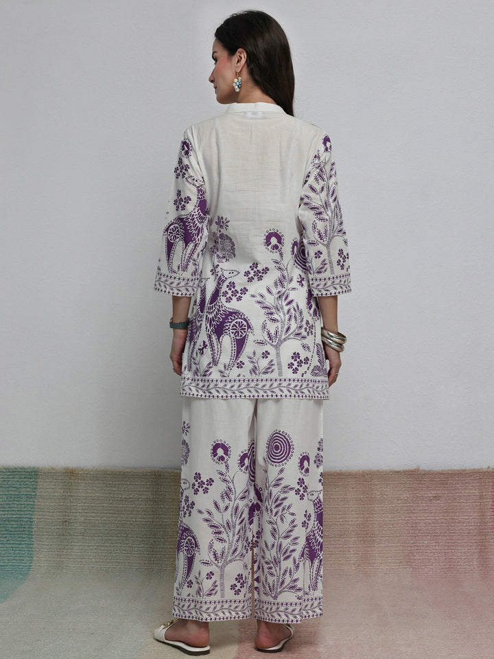 White Floral Printed Cotton Co-Ord Set