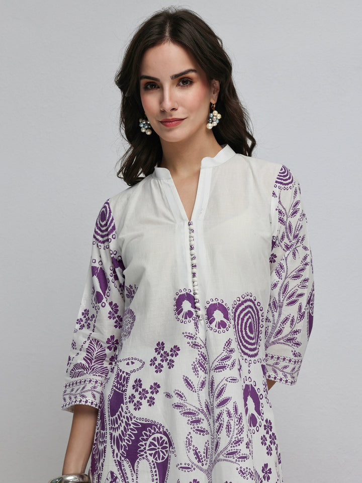 White Floral Printed Cotton Co-Ord Set
