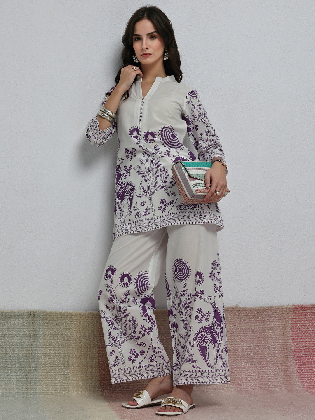 White Floral Printed Cotton Co-Ord Set