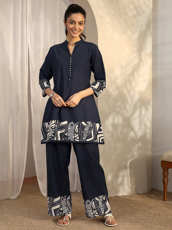 Navy Blue Printed Cotton Co-Ord Sets