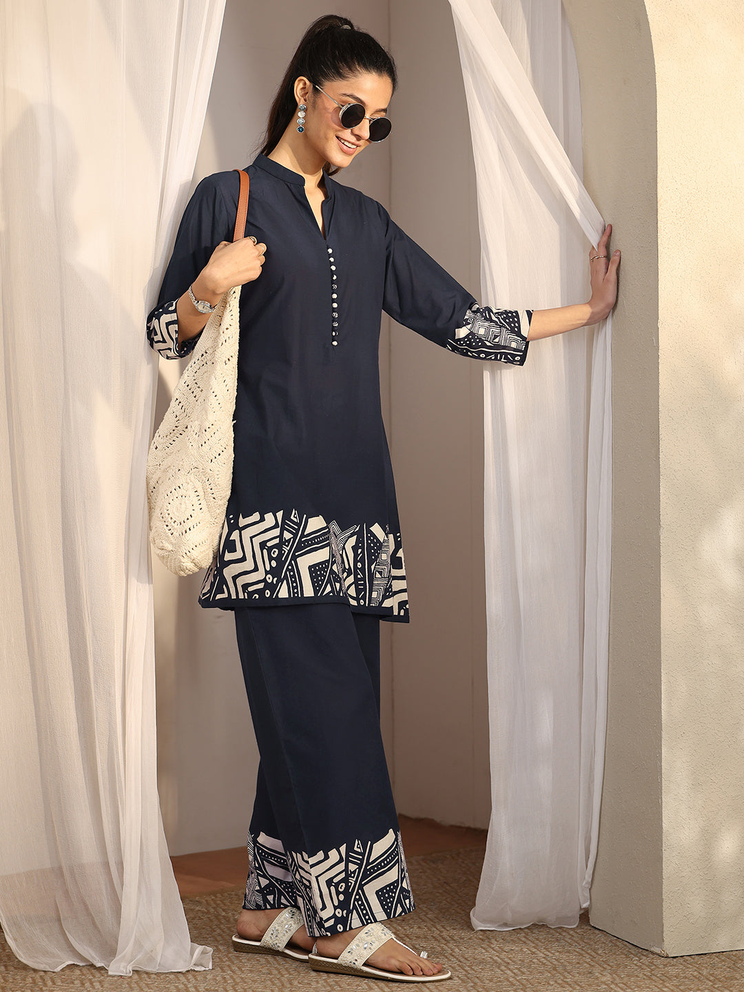 Navy Blue Printed Cotton Co-Ord Sets