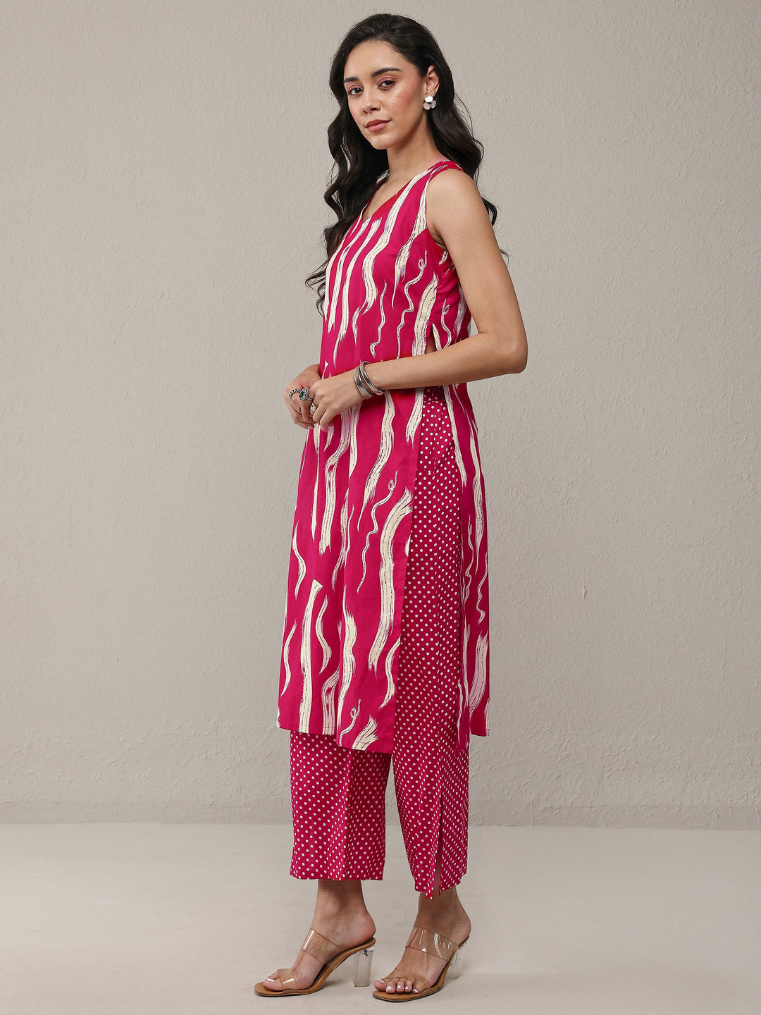 Libas Red Abstarct Printed Cotton Straight Kurta Set